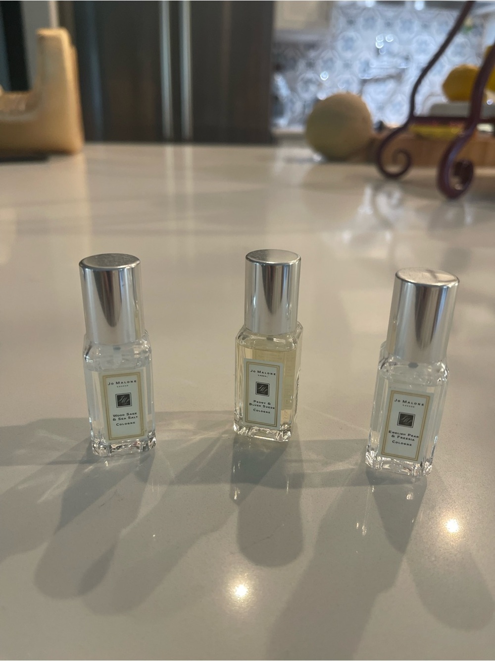 Jo Malone Trio of Clear Glass Mini Colognes with Silver Caps